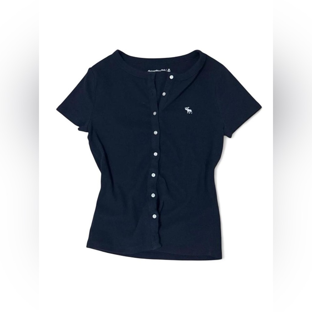 Abercrombie & Fitch Navy Short-Sleeve Button Tee